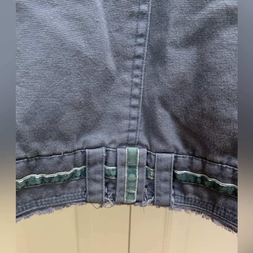 Denim Blue Size Small Lined Nikita Jacket Funnel Collar frayed hem Velour Piping - Picture 11 of 14